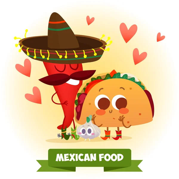Mexican Chili pepper and taco — Stock Vector