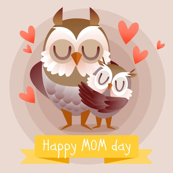 Baby and mother owls together — Stock Vector