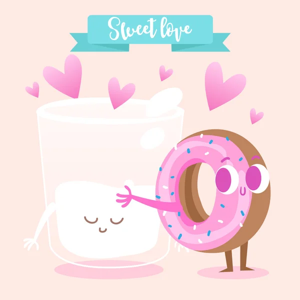 Glass of milk and donut — Stock Vector