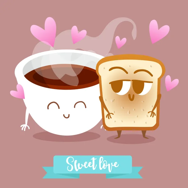 Kopje koffie met stukjes toast. — Stockvector