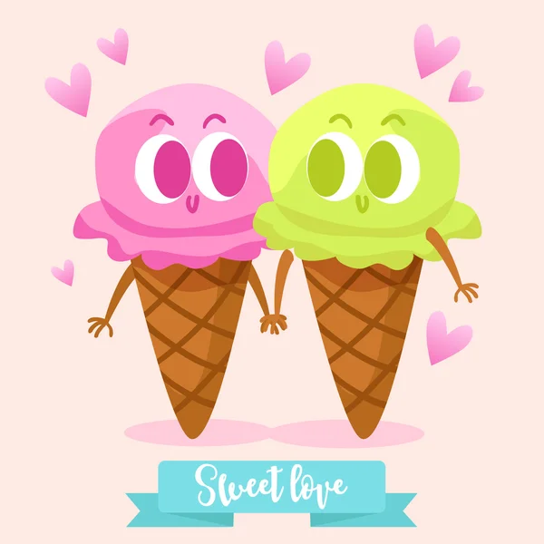 De dag van de Valentijnskaart van de briefkaart. Ice cream. — Stockvector