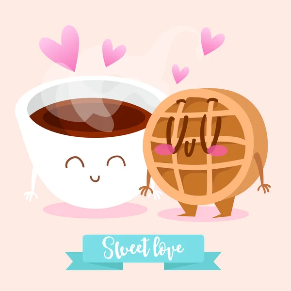 Postcard Valentine's Day. Tea and Wafer. — Stock Vector