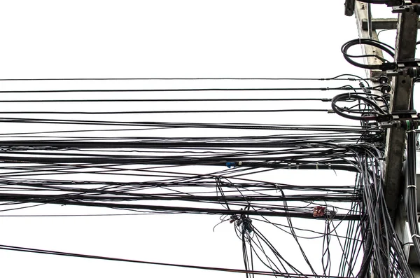 Электрический кабельный телефонный провод и оптоволоконный провод интернета в Таиланде — стоковое фото