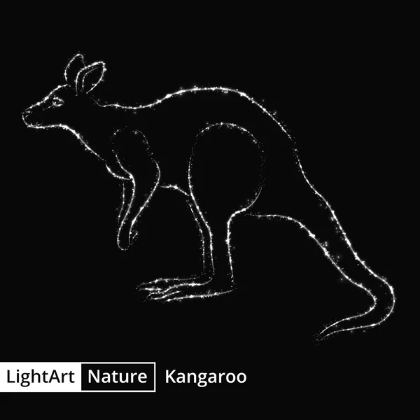 袋鼠的灯在黑色背景上的剪影 — 图库矢量图片