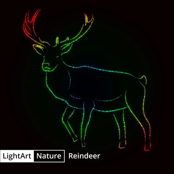 Silhouette de rennes de lumières sur fond noir — Image vectorielle