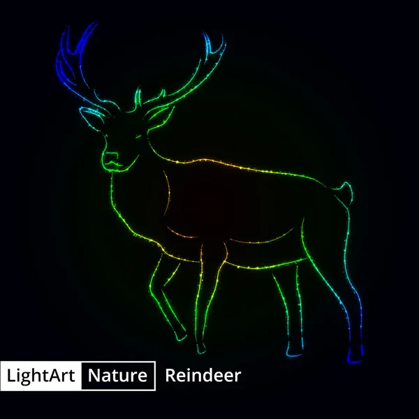 Reindeer silhouette of lights on black background — Stock Vector