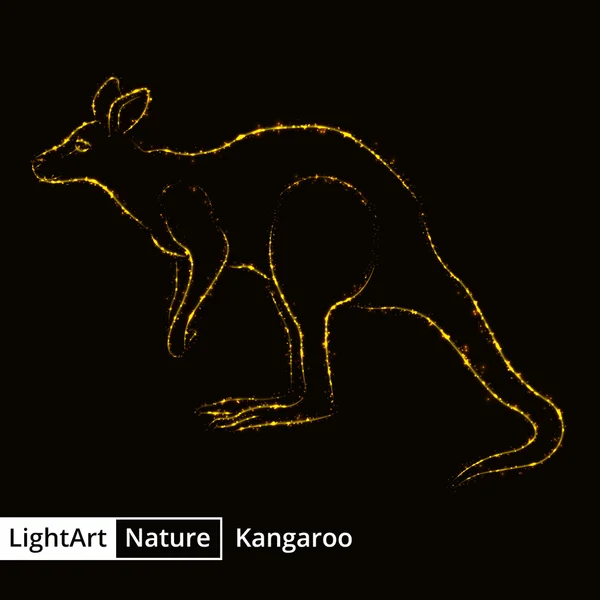 Kangaroo silhouette of lights on black background — Stock Vector