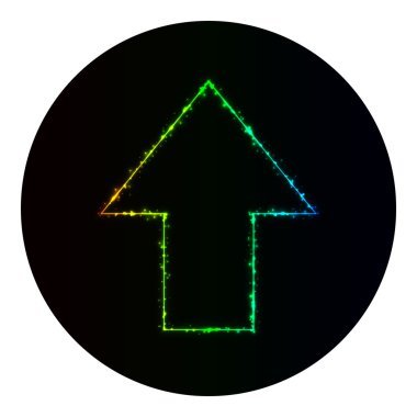 Siyah arka plan üzerinde gradyan ışıkların ok simgesi