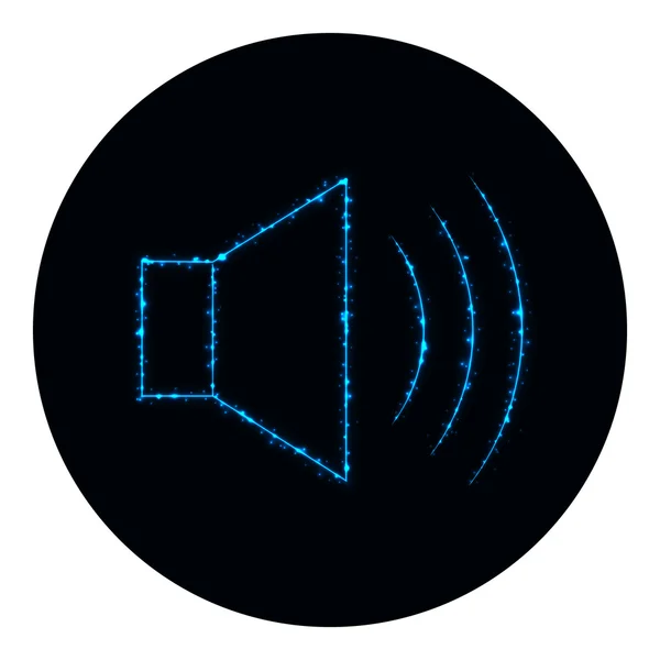 Icono de volumen de altavoz de audio de luces azules sobre fondo negro — Archivo Imágenes Vectoriales