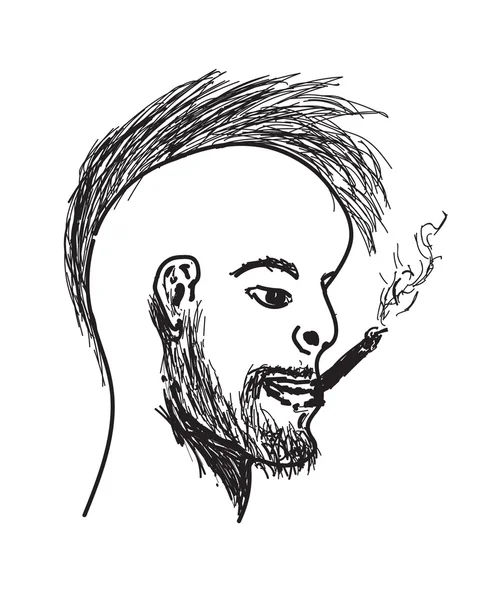 図面のひげを生やした喫煙男性 — ストックベクタ