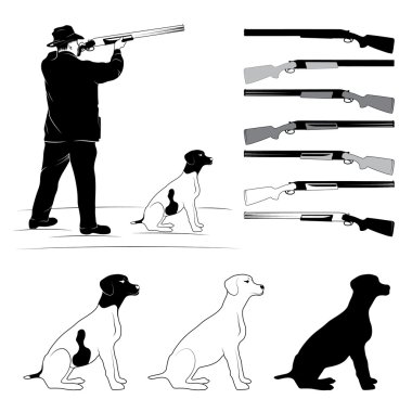 Avcılar için illüstrasyonlar kümesi