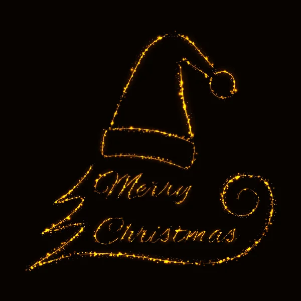 Semne de Crăciun fericite cu pălărie de lumini Moș Crăciun — Vector de stoc
