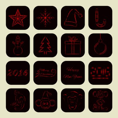 Işıkların neşeli Noel ve mutlu yeni yıl simgeler