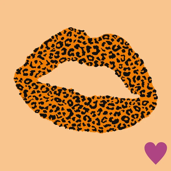 Design Shirt Leopard Print Lips Orange Background — Stock Vector