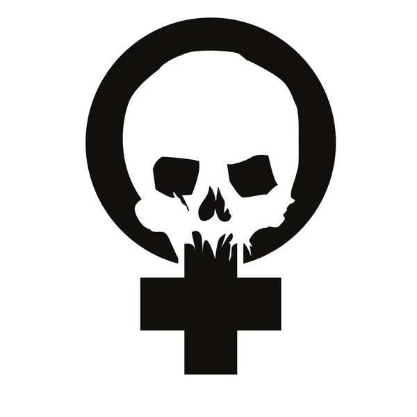 Vektorillustration Des Feministischen Symbols Mit Einem Totenkopf Isoliert Auf Weiß — Stockvektor