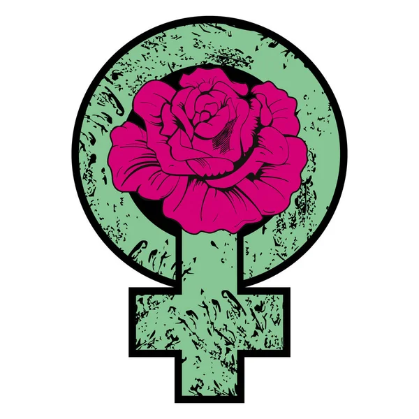 Ilustración Vectorial Símbolo Feminista Con Flor Roja Aislada Sobre Blanco — Archivo Imágenes Vectoriales