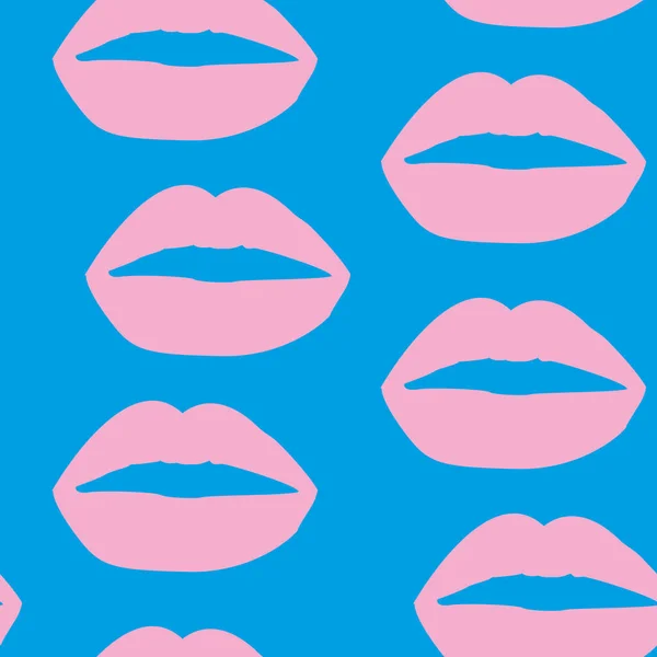 Patroon Ontwerp Van Een Roze Lippen Blauwe Achtergrond — Stockvector