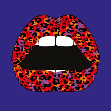 Pembe arka planda hayvan izi dudaklarının vektör çizimi. Tişörtler için seksi bir öpücük.