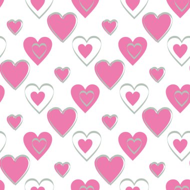Beyaz arka planda pembe kalplerin sürekli dizaynı. Sevgililer Günü için kusursuz desen