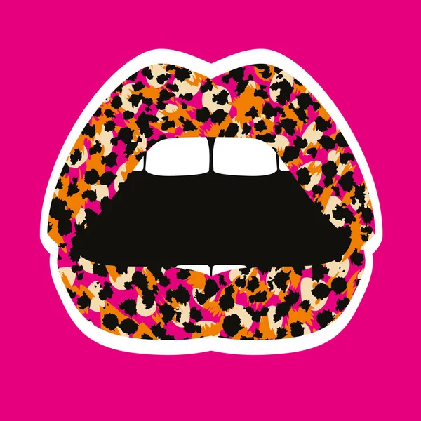 粉红背景上的动物嘴唇的矢量图解 T恤衫的性感之吻 — 图库矢量图片