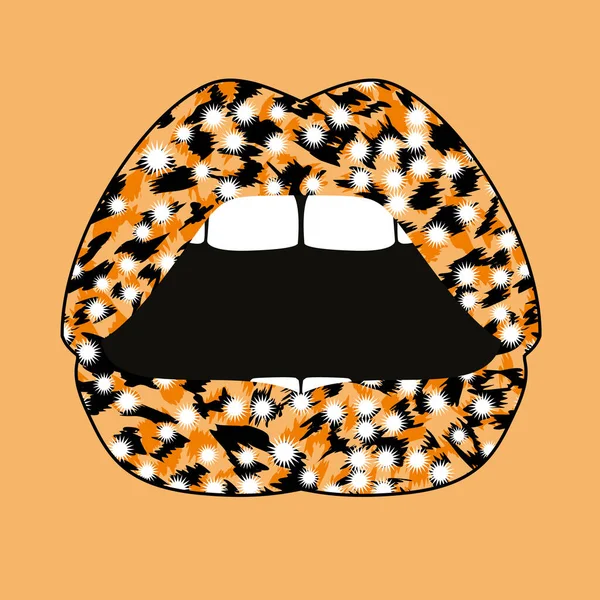 Diseño Para Una Camisa Leopardo Imprimir Labios Sobre Fondo Naranja — Archivo Imágenes Vectoriales