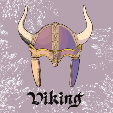 Boynuzlu Viking miğferi ve gotik harflerin vektör çizimi