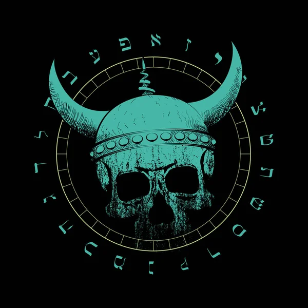 Shirt Vector Design Viking Skull Horns Inverted Star Hebrew Alphabet — Stock Vector