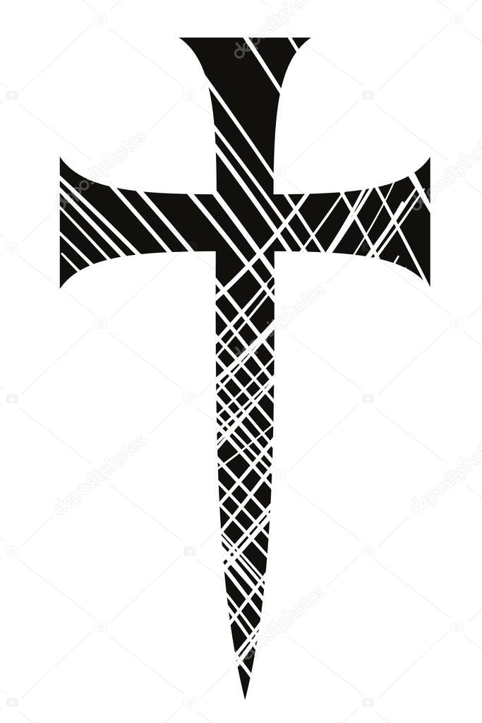 vector illustration of black pointed cross isolated on white