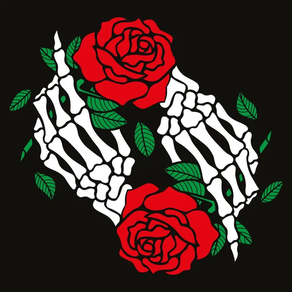 Illustration Vectorielle Une Main Squelette Tenant Une Rose Rouge Isolée — Image vectorielle