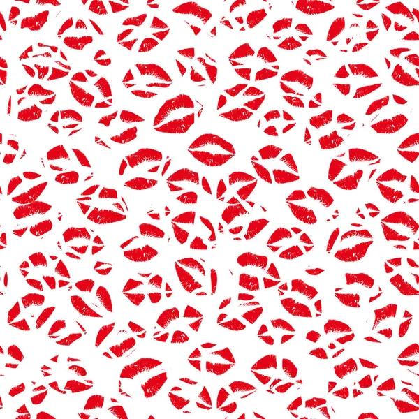 Naadloos Patroon Van Een Rode Lippen Witte Achtergrond Vector Illustratie — Stockvector