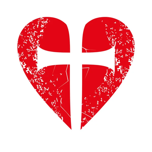 赤いハートの白い十字のベクトル図です バレンタインデーのデザイン — ストックベクタ
