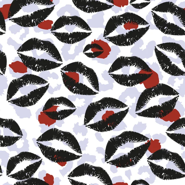 Eflatun arka planda siyah dudakların kusursuz deseni. Sevgililer Günü için vektör illüstrasyonu