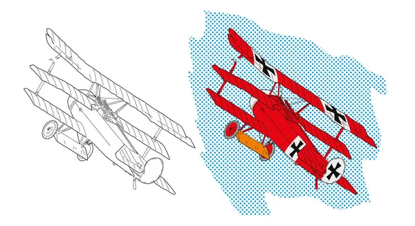Εικονογράφηση Διάνυσμα Ενός Κόκκινου Παγκόσμιου Πολέμου Αεροπλάνο Πάνω Από Τον — Διανυσματικό Αρχείο
