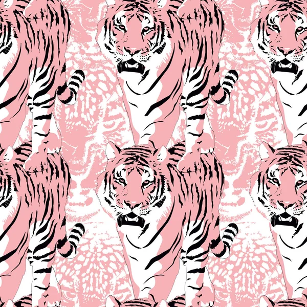 Design Padrão Vetor Tigre Bengala Rosa —  Vetores de Stock