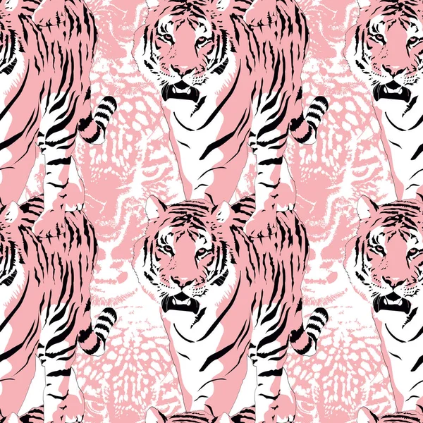 Diseño Patrón Vector Tigre Bengala Rosa — Vector de stock