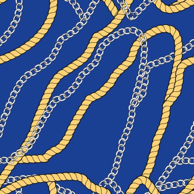 Altın halat ve zincirlerle sürekli tasarım. Tekstil endüstrisi için desen pürüzsüz.