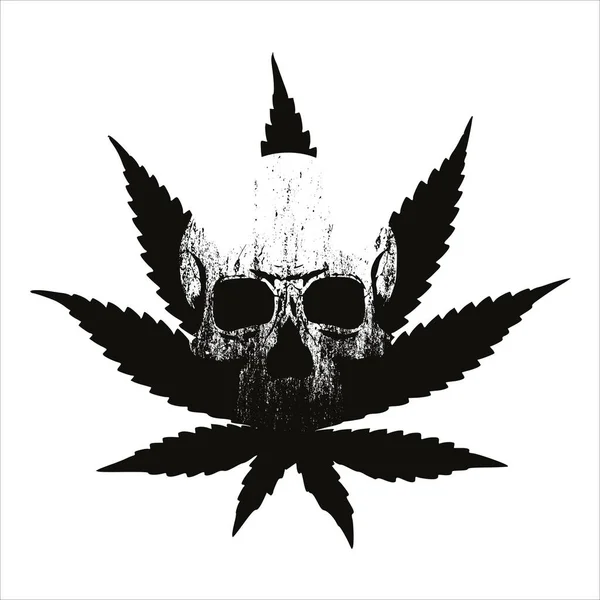 Vektorillustration Ett Skalle Och Cannabisblad Isolerat Vitt Design För Klistermärken — Stock vektor