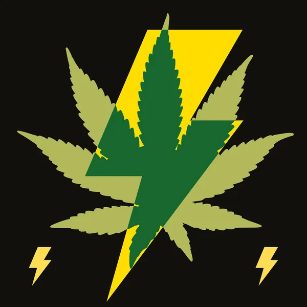 Vektor Illustration Blixt Symbol Med Cannabis Blad Isolerad Svart Design — Stock vektor