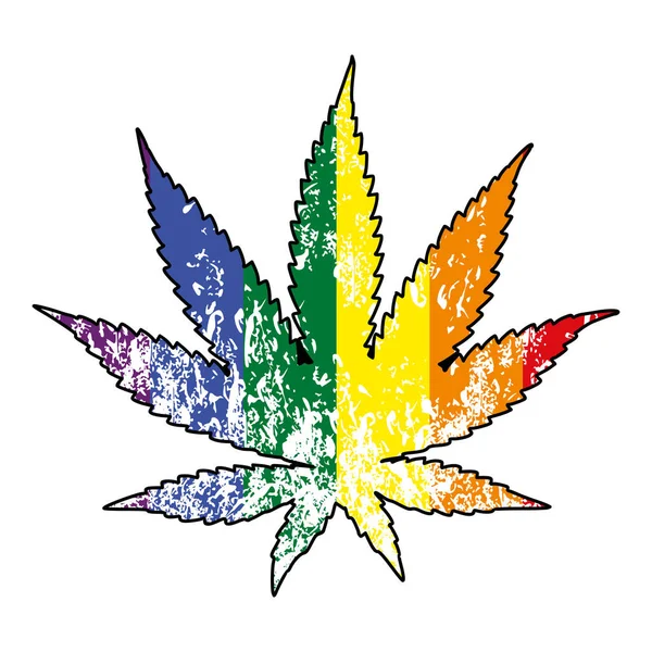 Vektorillustration Ett Cannabisblad Med Regnbågsfärger Isolerat Vitt Design För Shirts — Stock vektor