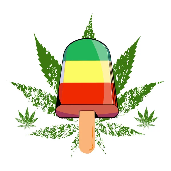 Ilustración Vectorial Helado Palo Una Hoja Cannabis Aislada Blanco Diseño — Vector de stock