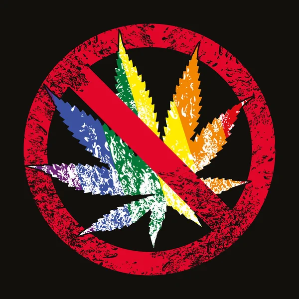 Ilustración Vectorial Una Hoja Marihuana Color Con Signo Prohibido Aislado — Vector de stock