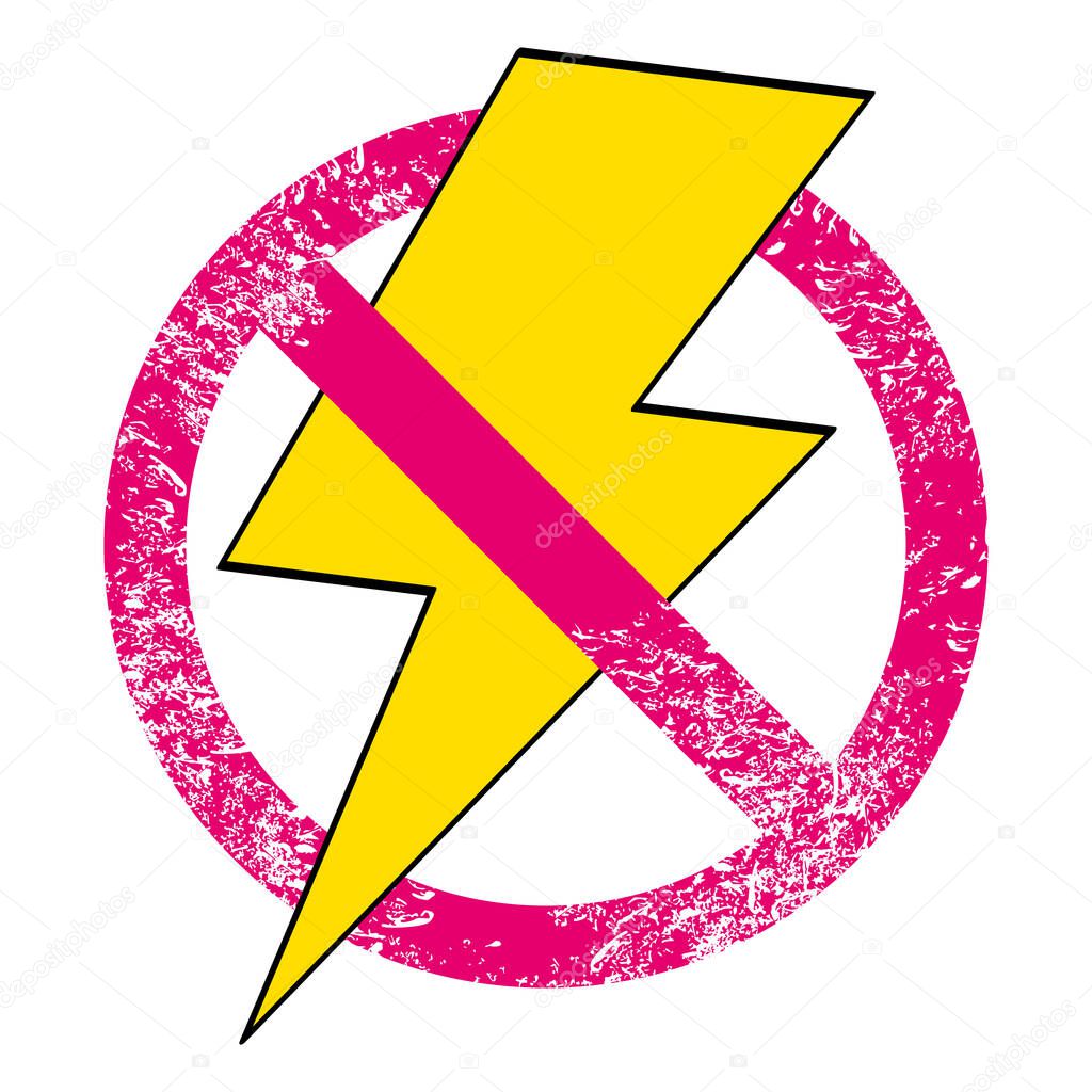 Vector illustration of the symbol of the lightning with forbidden sign isolated on white. Design for t-shirts or posters.