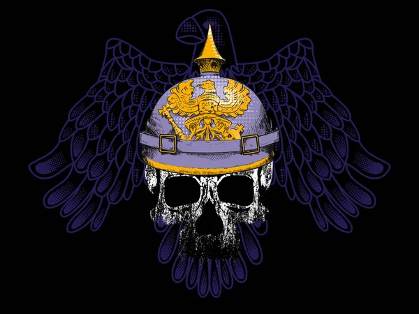 Vector Illustration Skull German War Helmet Eagle Design Shirts Stickers — Stock Vector