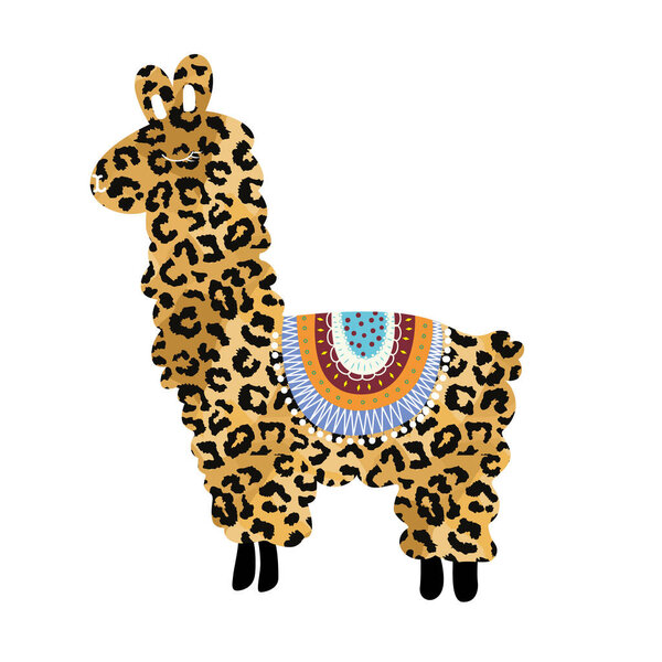 vector illustration of an Andean animal, alpaca or vicua with animal print isolated on white. 