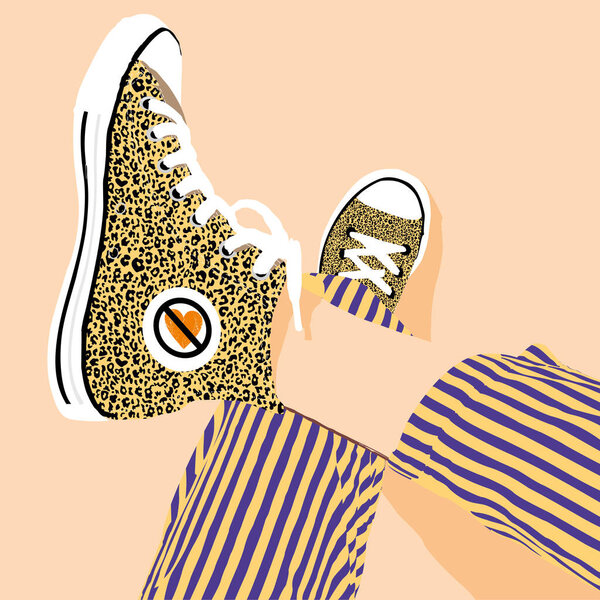 vector illustration of a pair of slippers with animal print