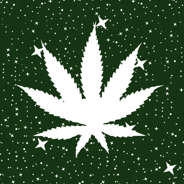 Vector Illustration Cannabis Leaf White Stars Green Background Design Posters — Vector de stock