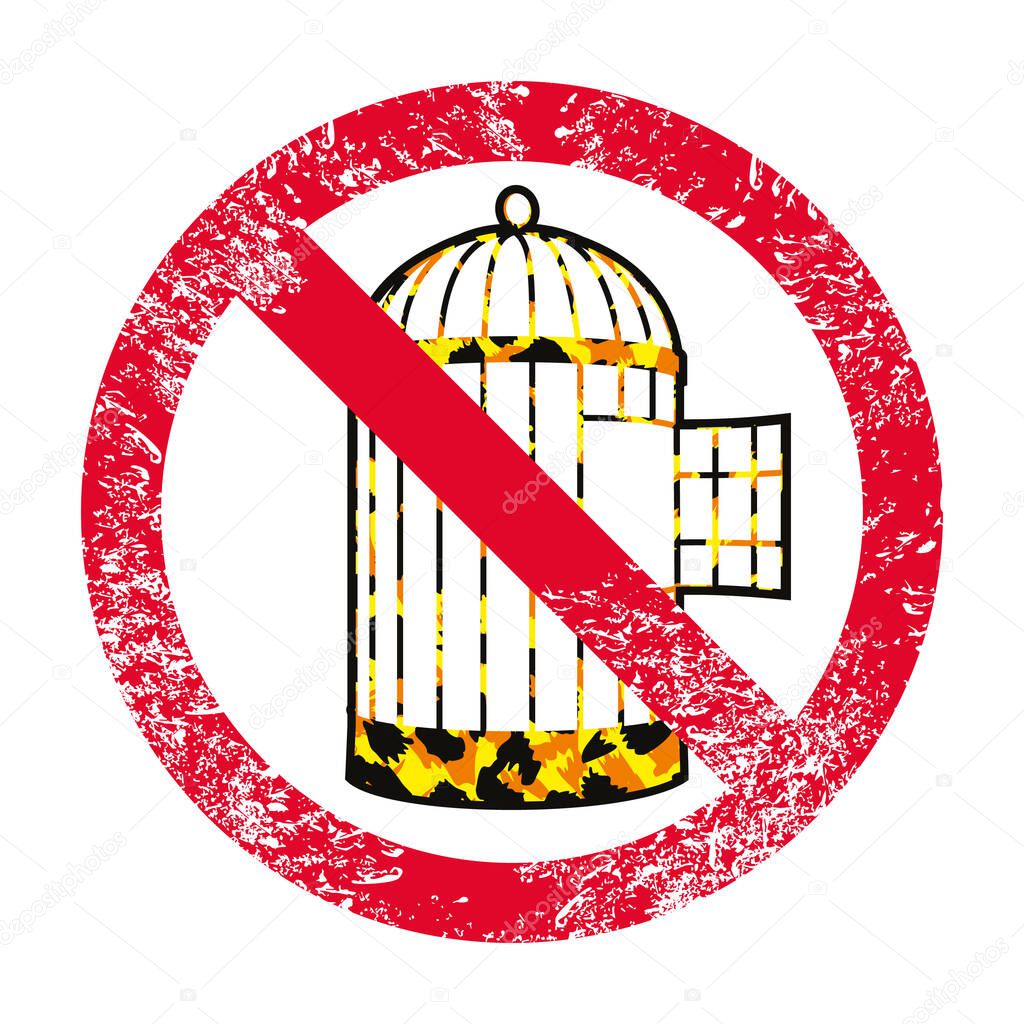 vector illustration of a cage inside the forbidden sign. Design for posters or stickers about freedom.