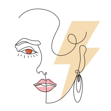 linear surreal portrait of a beautiful woman with the lightning bolt symbol. Design for posters, stickers or t-shirts with style of the eighties. clipart