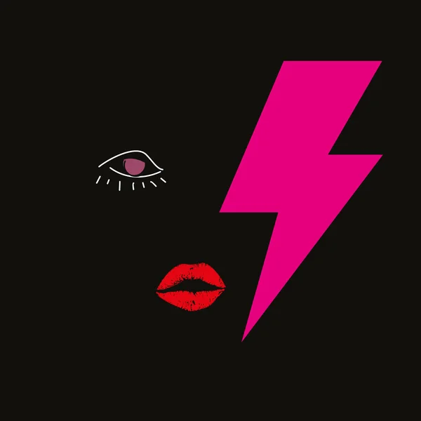 Vector Illustration Female Mouth Eyes Pink Lightning Bolt Design Shirts — Stok Vektör