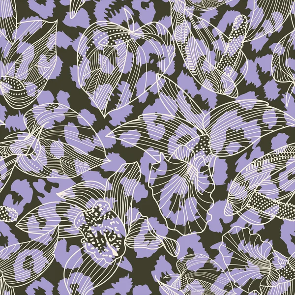豹纹和花矢量图案设计 纺织业设计 — 图库矢量图片